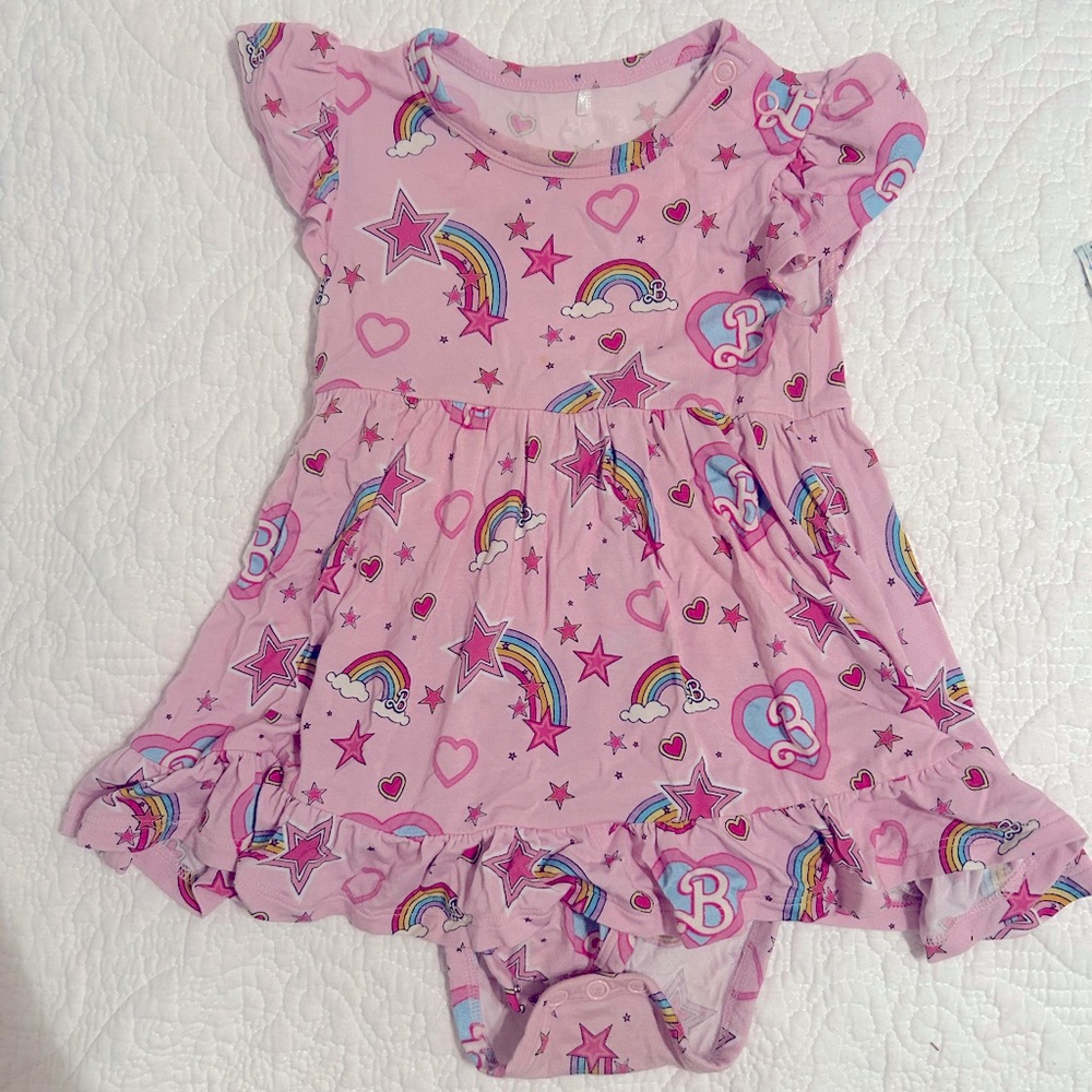 6-12 month posh peanut bamboo Barbie ruffled twirl dress with bodysuit